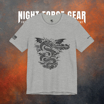 Gray t-shirt with dragon design on a textured brown and orange background, featuring 'Night Force Gear' text.